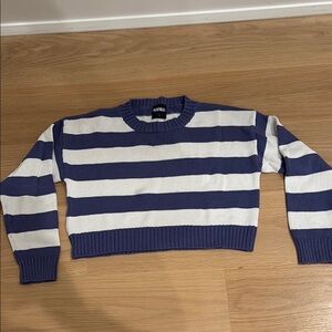 Katie J NYC Blue and White Striped Crew Neck CROP Sweater girls size large